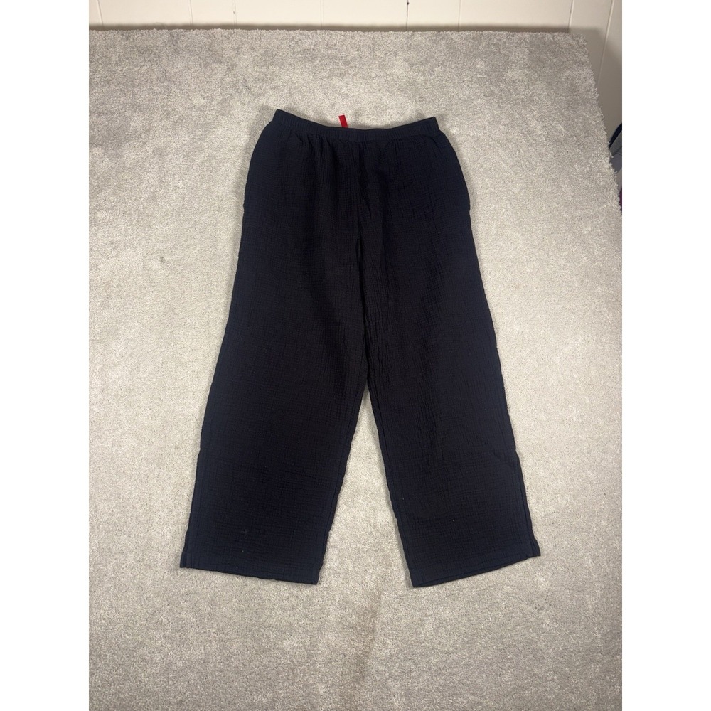 IC by Connie K Pants Women Large Black Crinkle Wide Leg Elastic Waist Lined